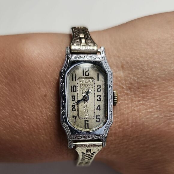 Eton Vintage Rolled White Gold Watch with 12K White Gold Filled Wrist Lace Band - Picture 1 of 13